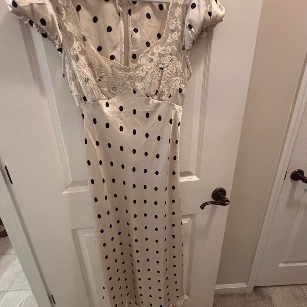 Free People Cream and Black Polka Dot Midi Dress